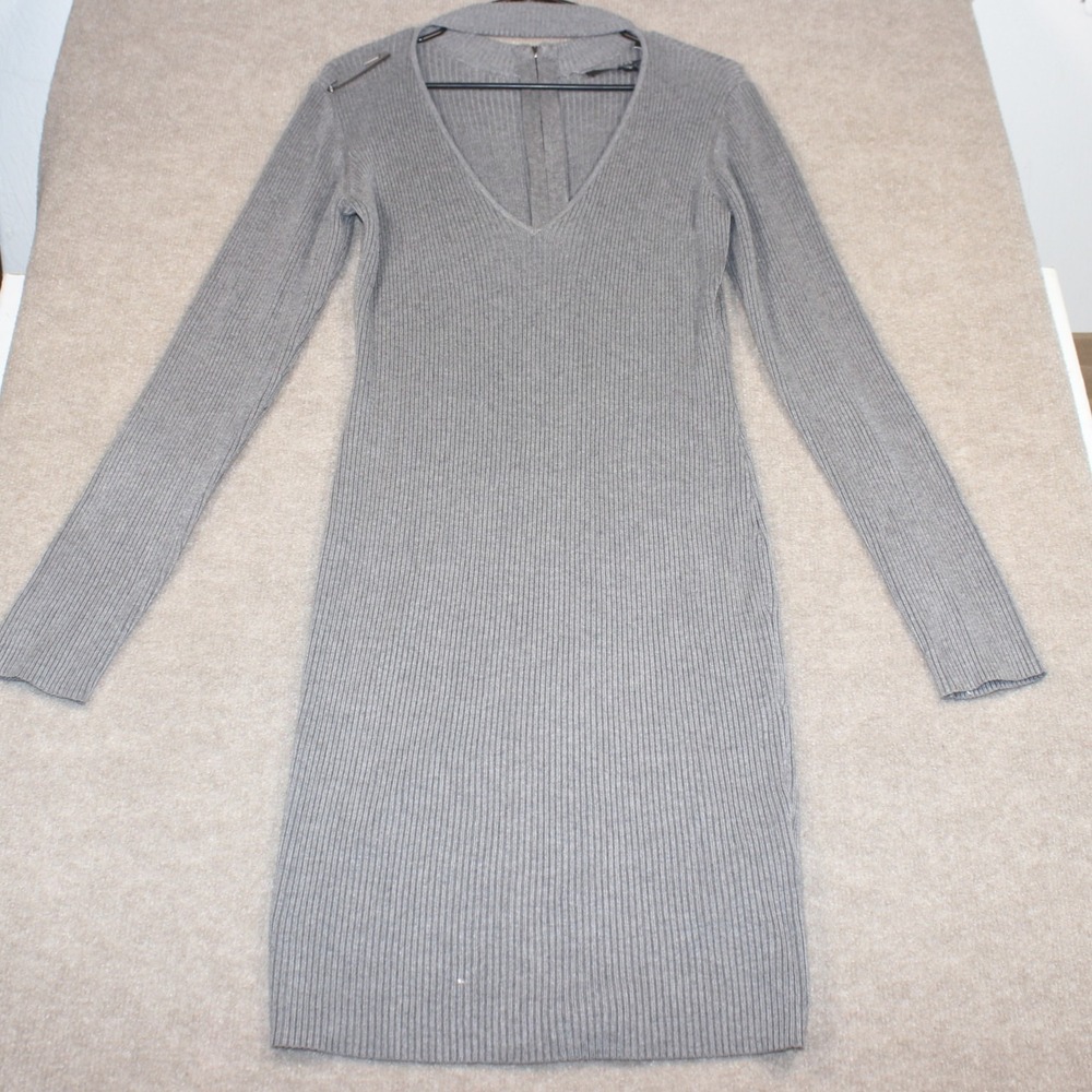 Guess Los Angeles Ribbed Full Zip Front Sweater Dress Gray XL